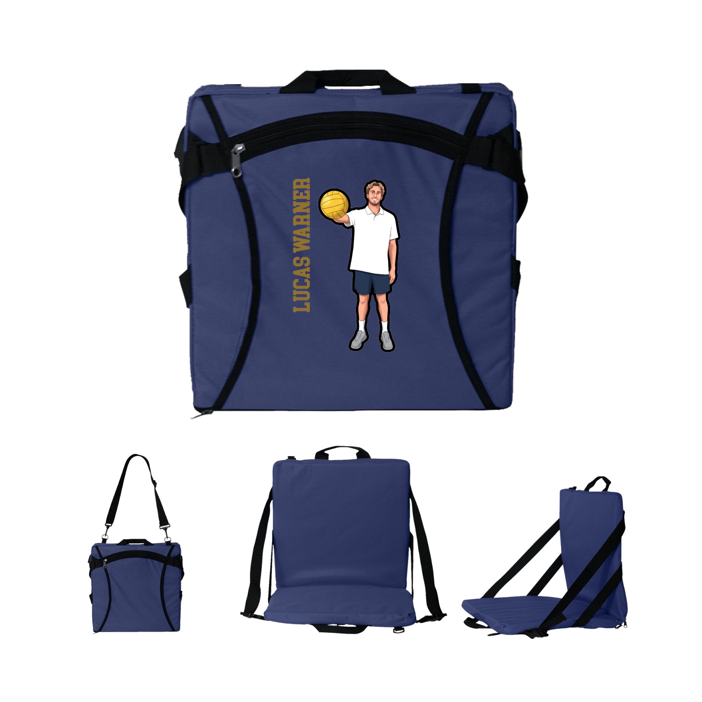 Folding Stadium Seat — Name Vertical in Navy