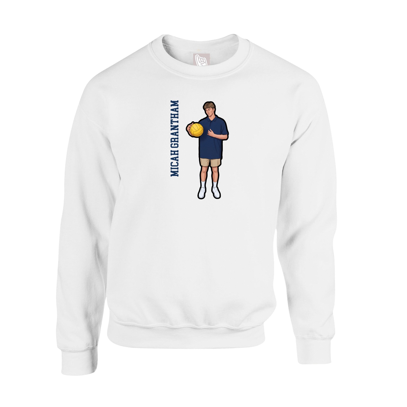 Fleece Crew — Name Vertical in White