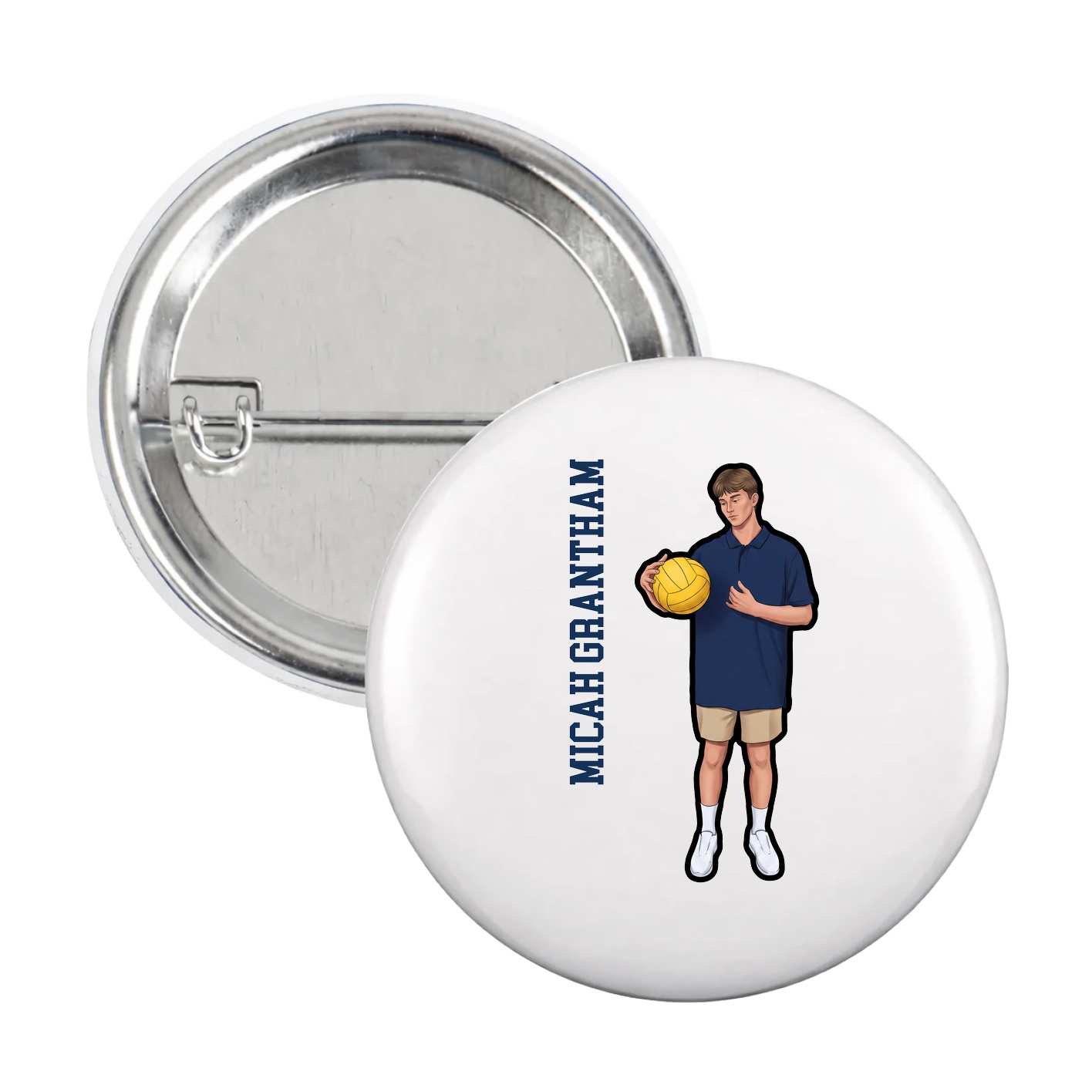 Game Day Button — Name Vertical in White