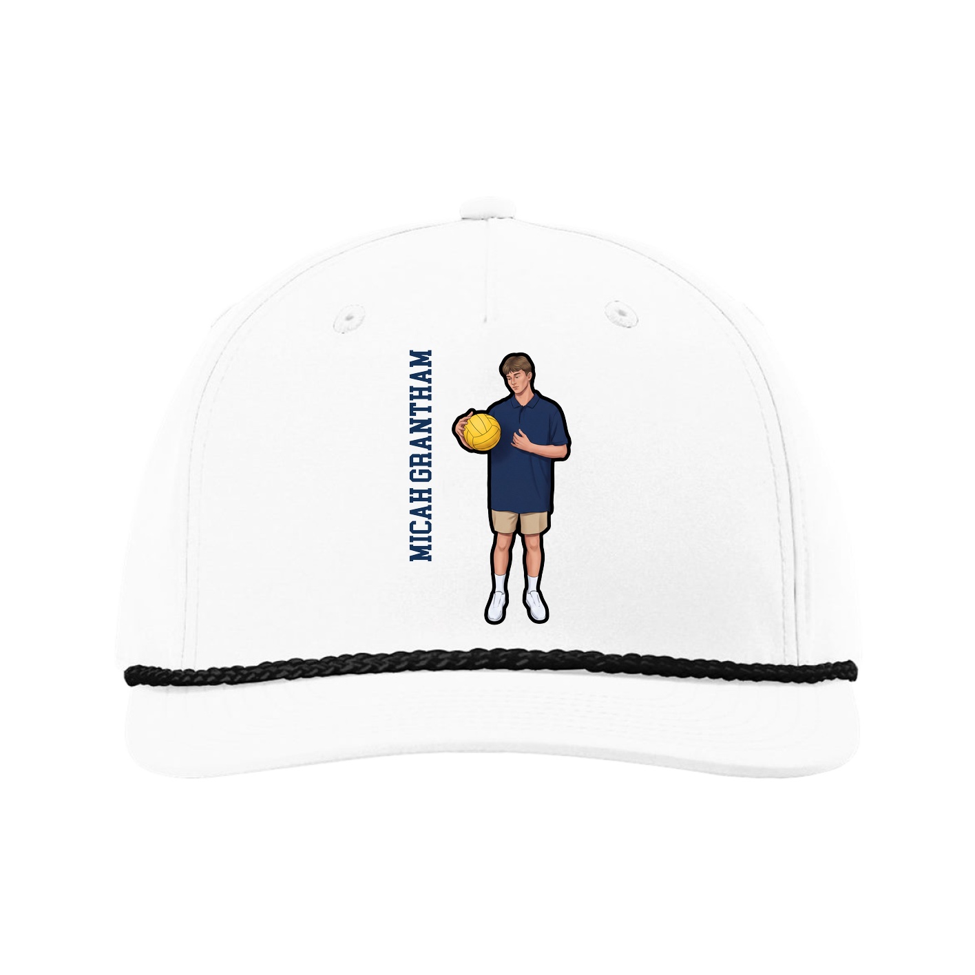 Five-Panel Classic Rope Cap — Name Vertical in White