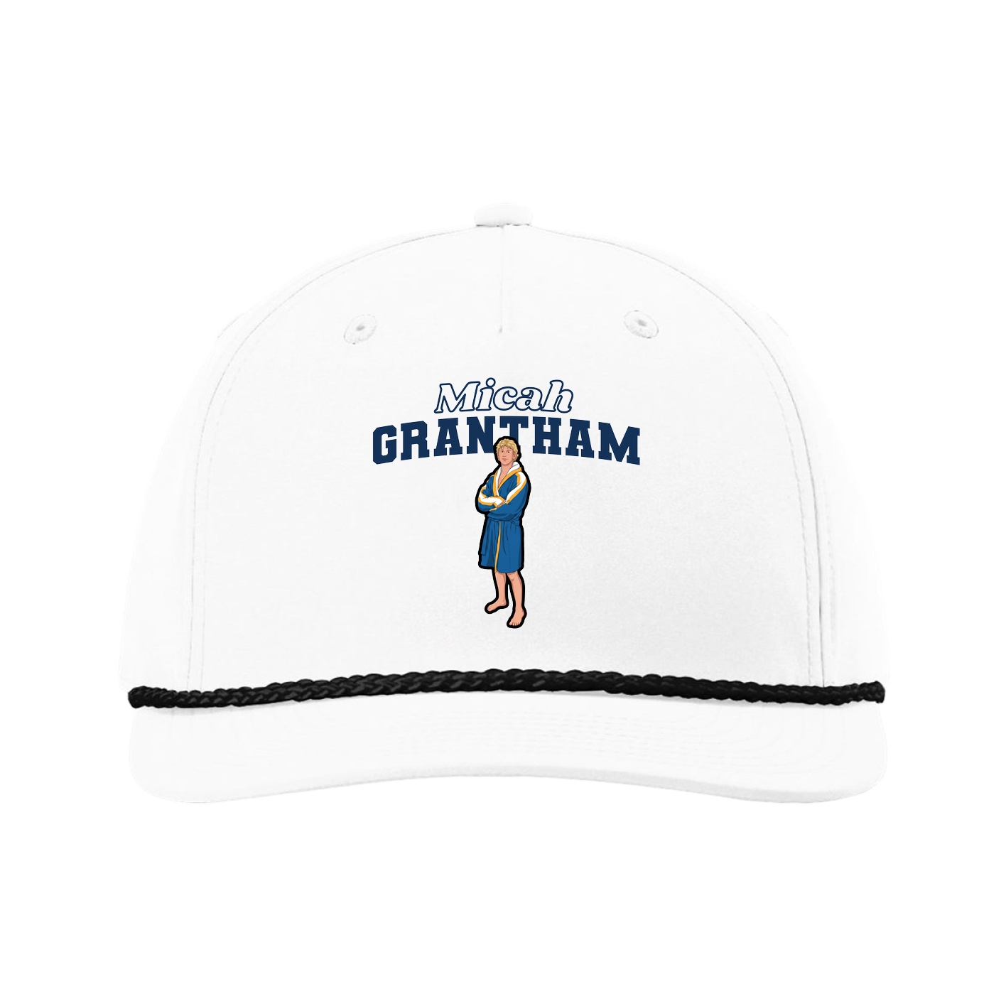 Five-Panel Classic Rope Cap — Name Arch in White
