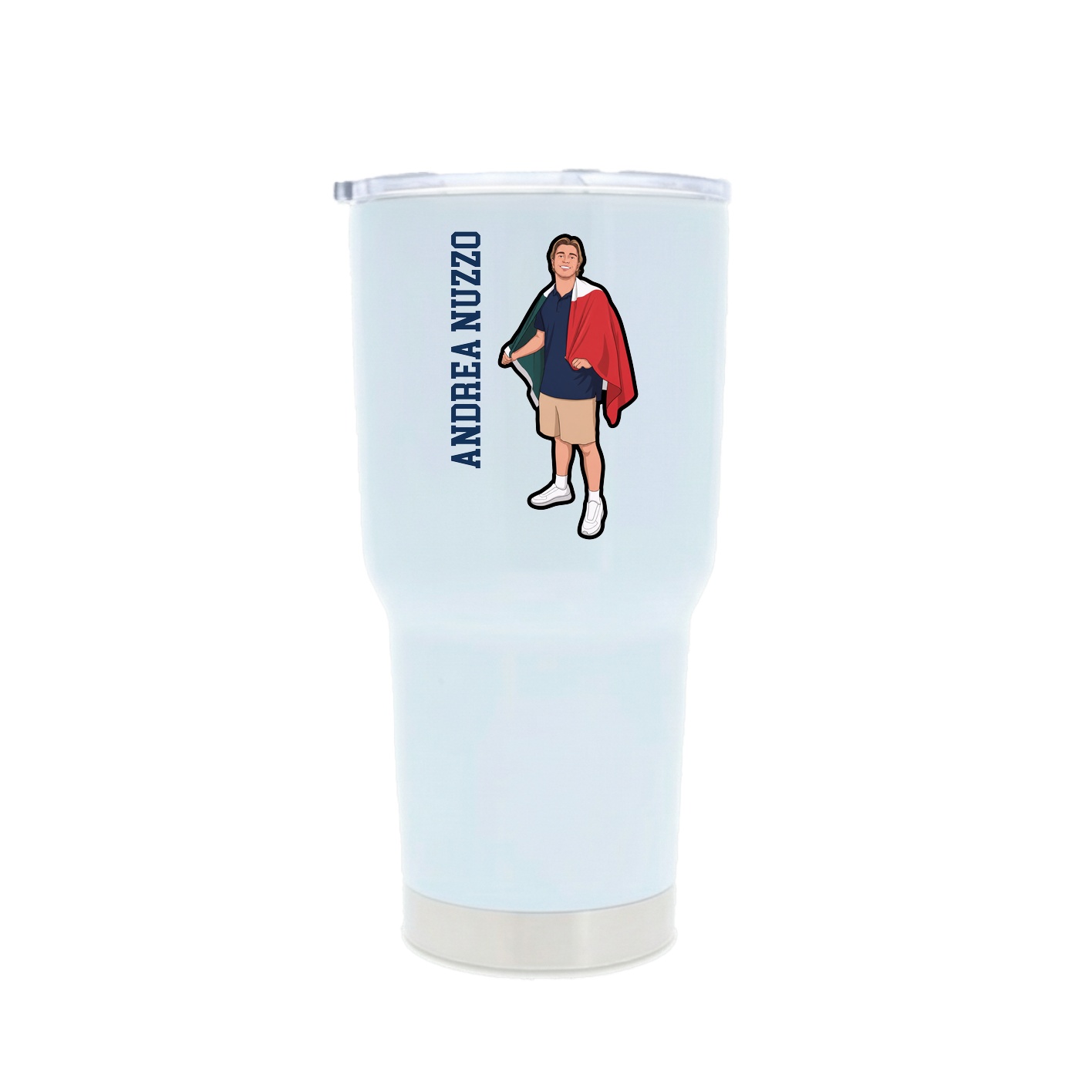 30oz Stainless Steel Tumbler — Name Vertical in White