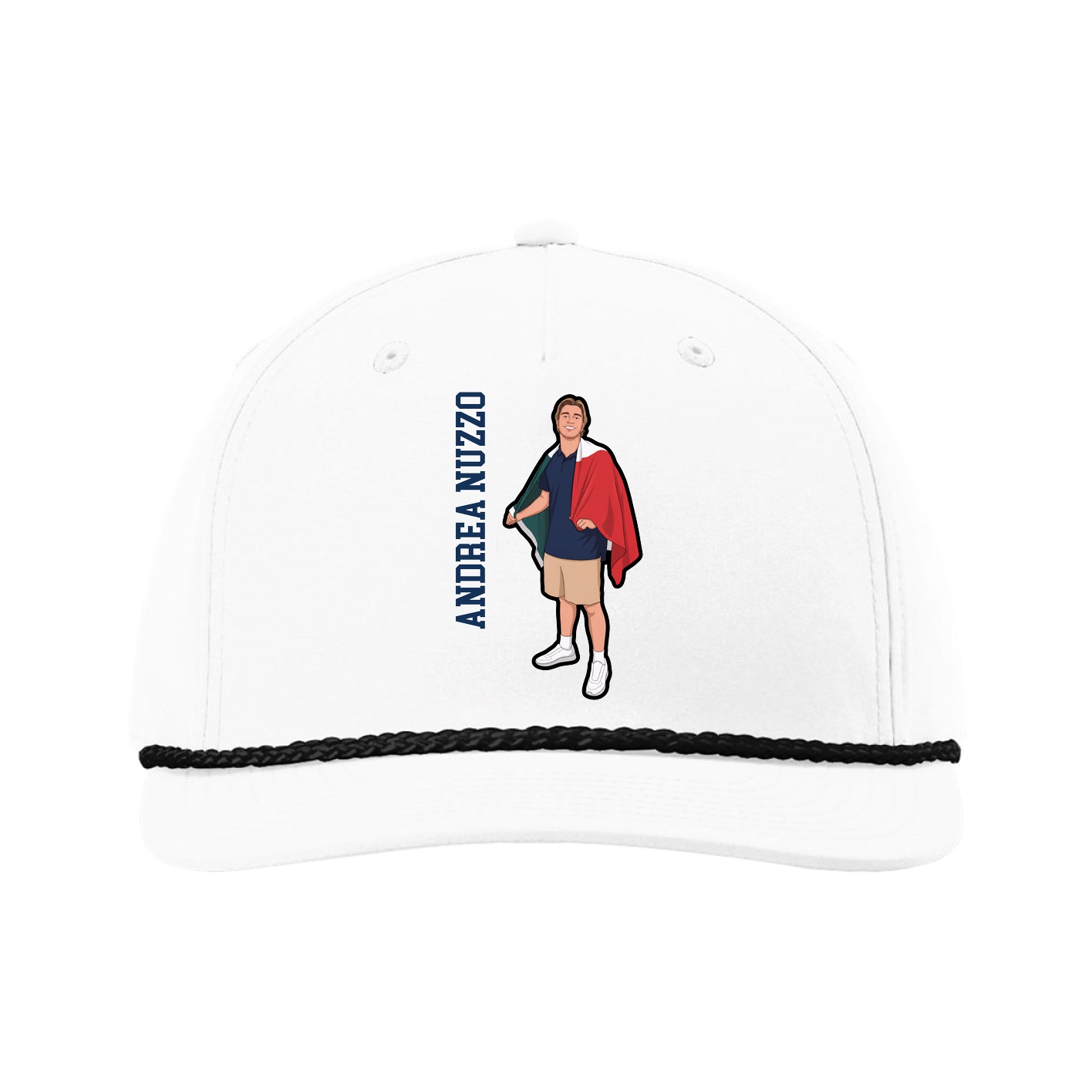 Five-Panel Classic Rope Cap — Name Vertical in White