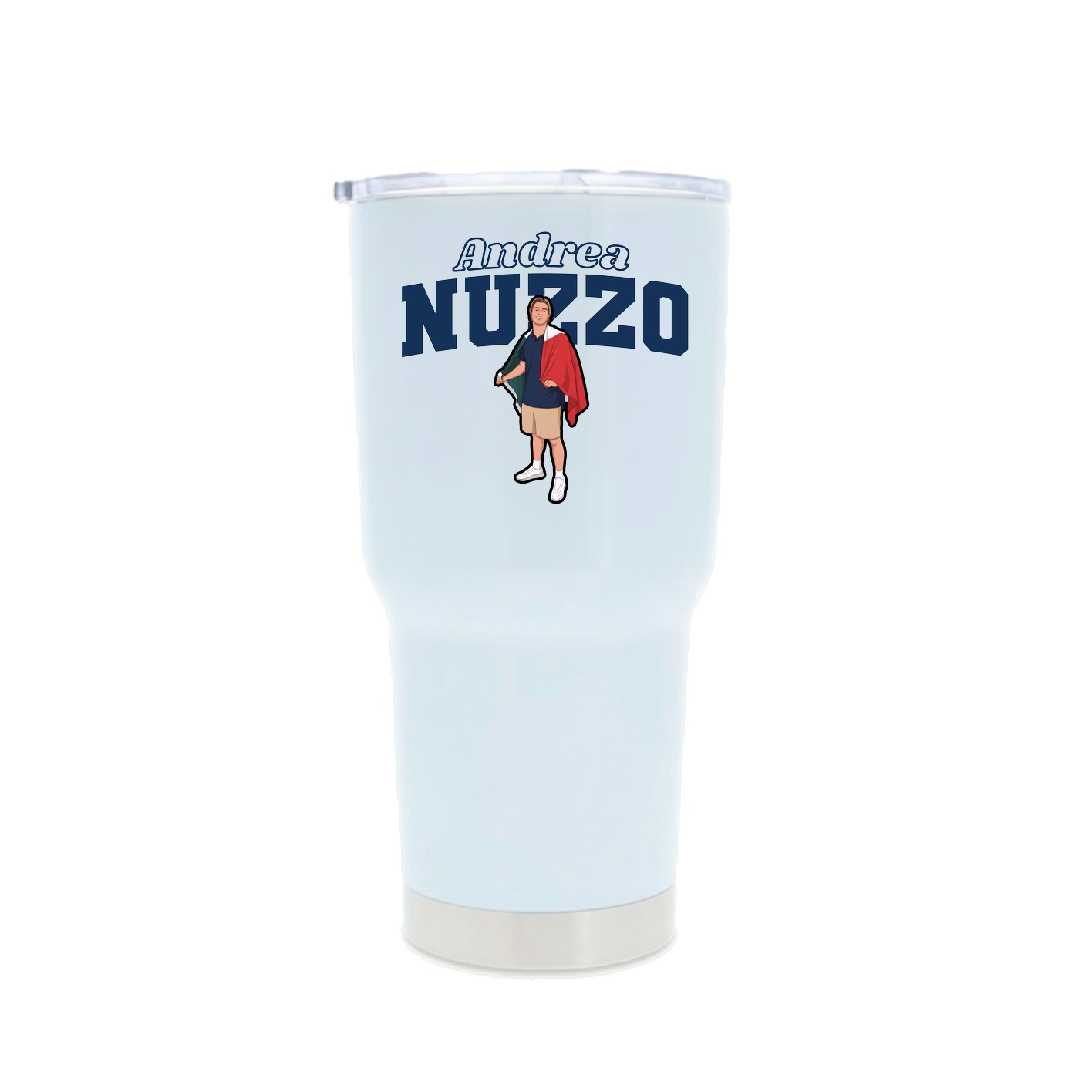 30oz Stainless Steel Tumbler — Name Arch in White