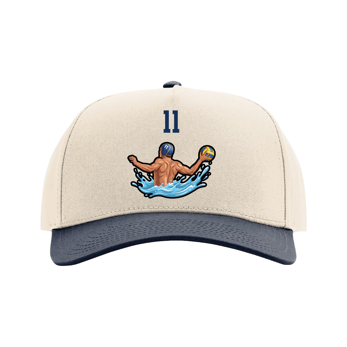 Full Fabric Five-Panel Champ Cap — Number Top in Cream/Navy
