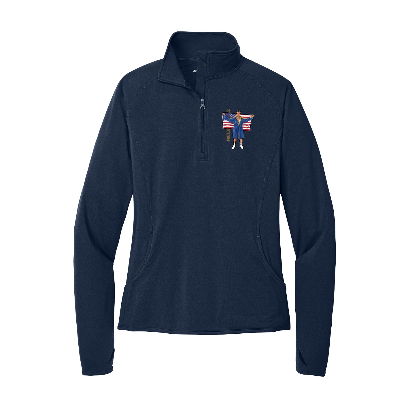 Women's Q-Zip Pullover — Name Vertical in Navy