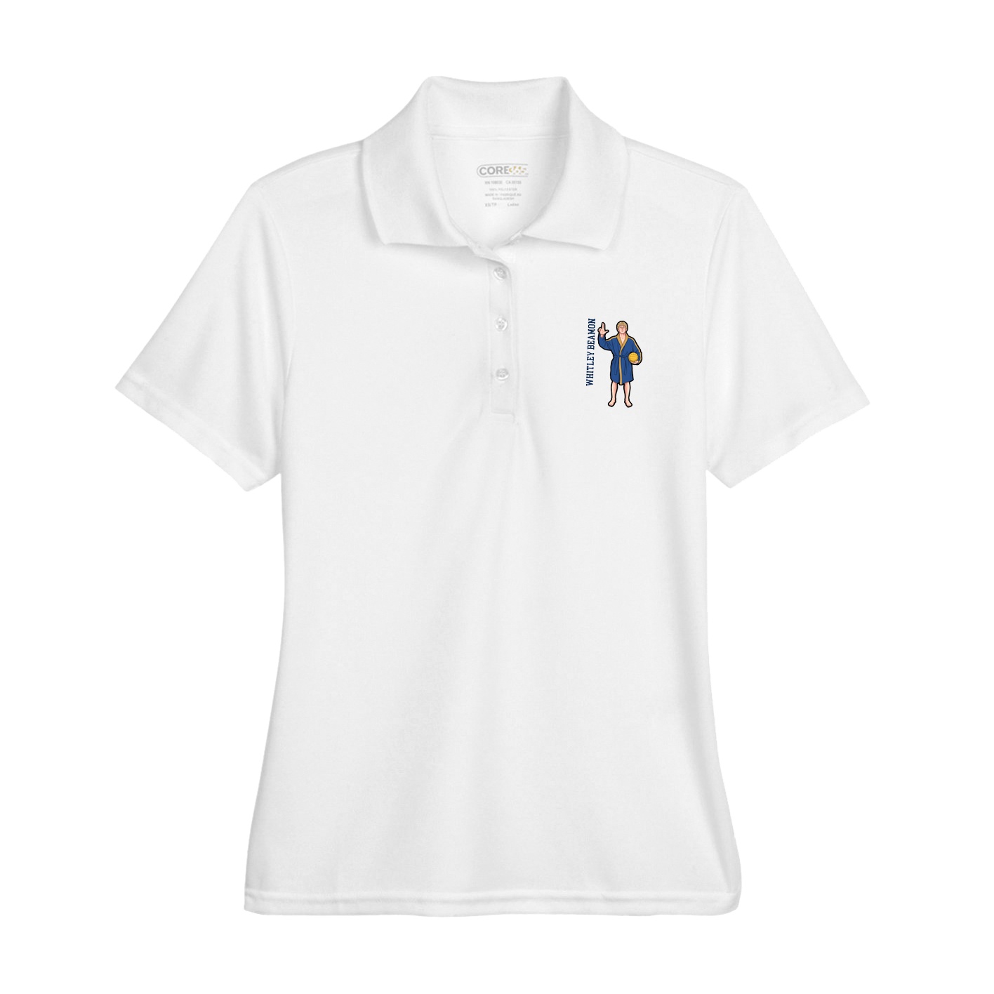 Womens Performance Polo — Name Vertical in White