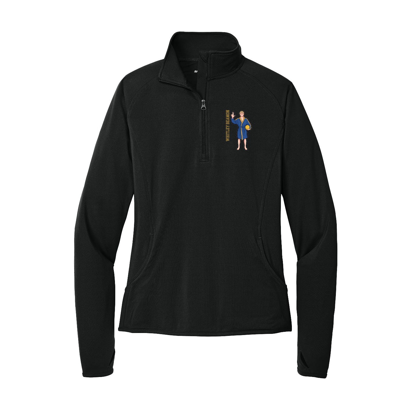 Women's Q-Zip Pullover — Name Vertical in Black
