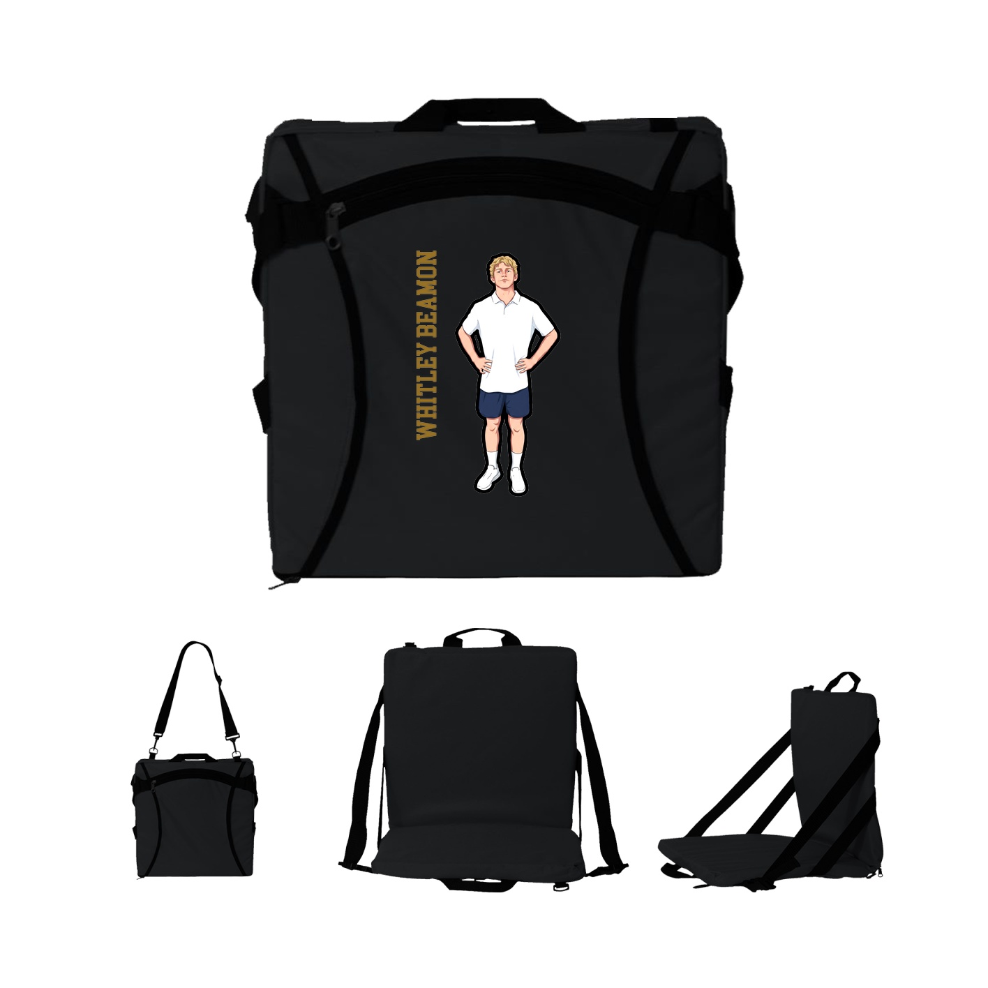 Folding Stadium Seat — Name Vertical in Black