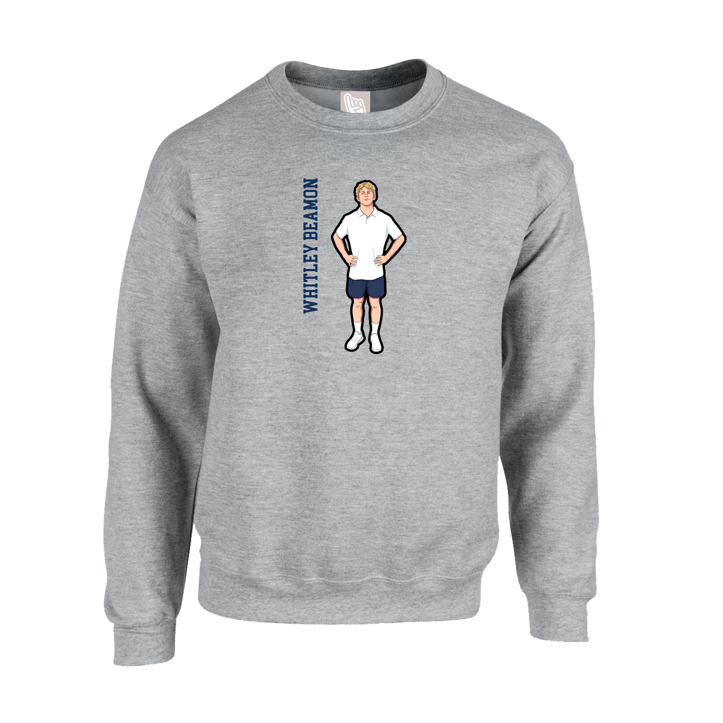 Fleece Crew — Name Vertical in Grey