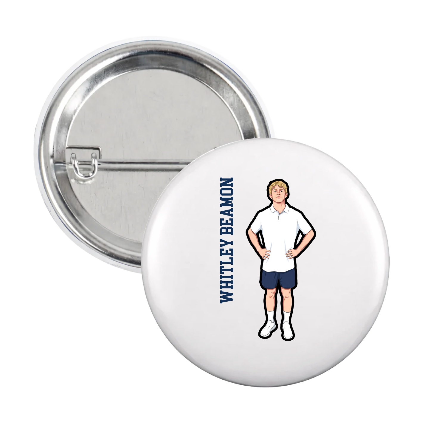 Game Day Button — Name Vertical in White