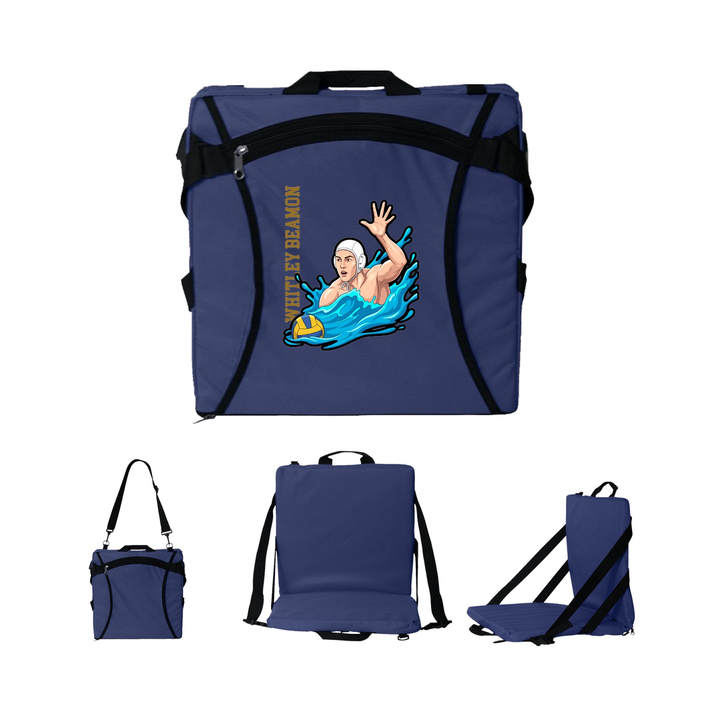 Folding Stadium Seat — Name Vertical in Navy