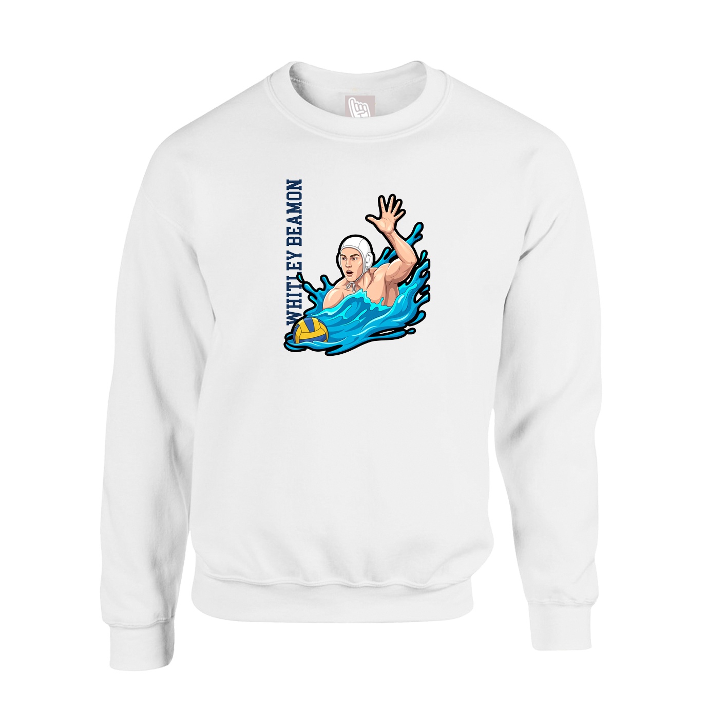 Fleece Crew — Name Vertical in White
