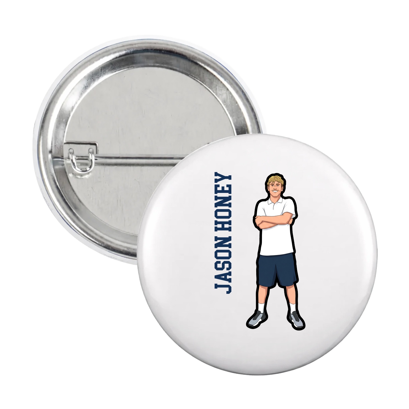 Game Day Button — Name Vertical in White