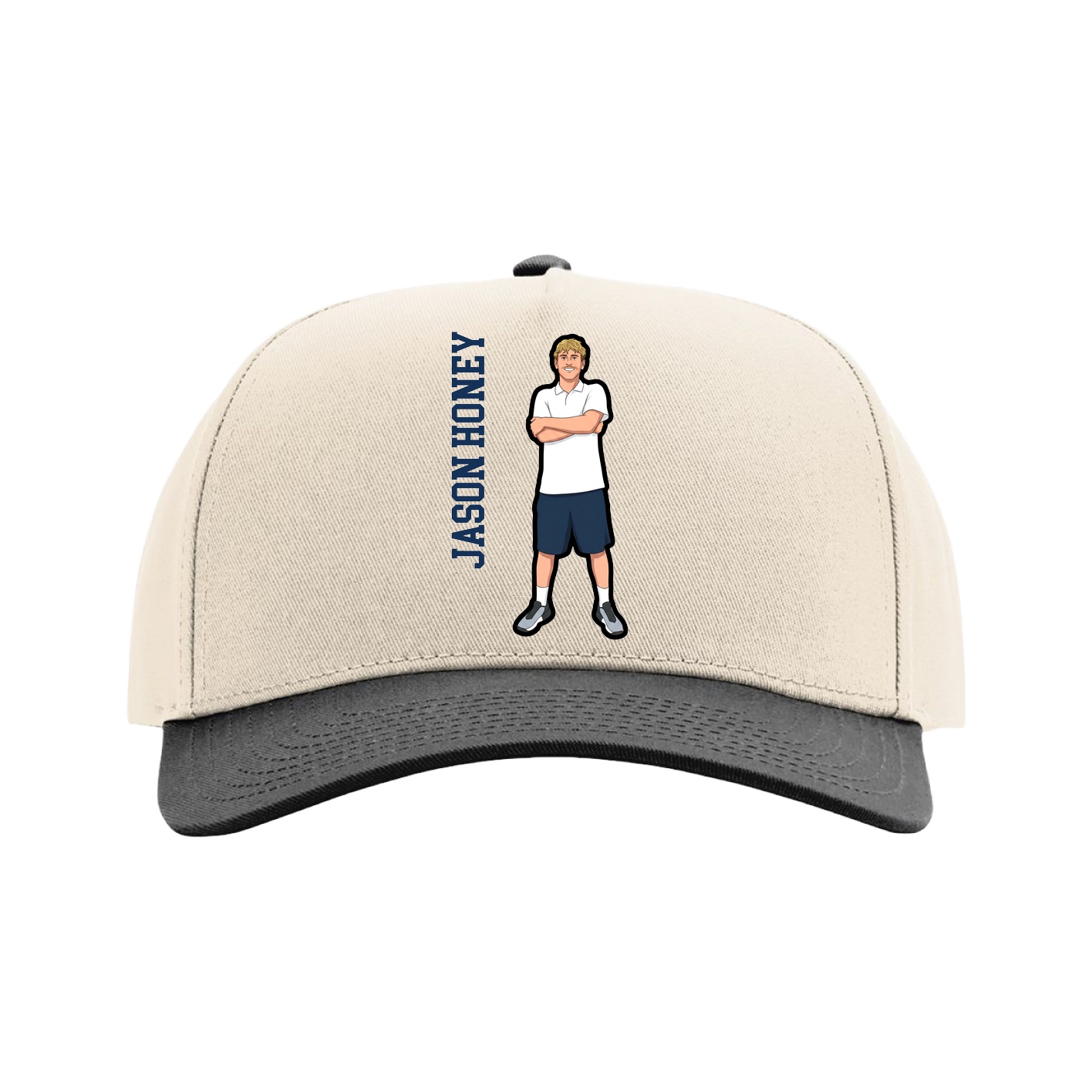 Full Fabric Five-Panel Champ Cap — Name Vertical in Cream/Black