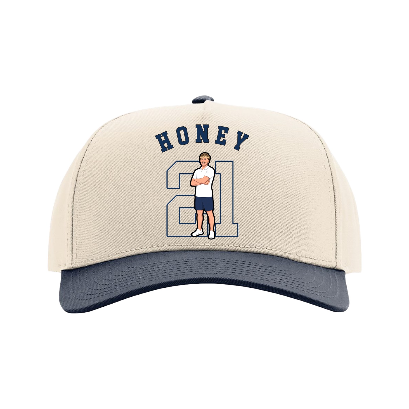 Full Fabric Five-Panel Champ Cap — Shirsey Arch in Cream/Navy
