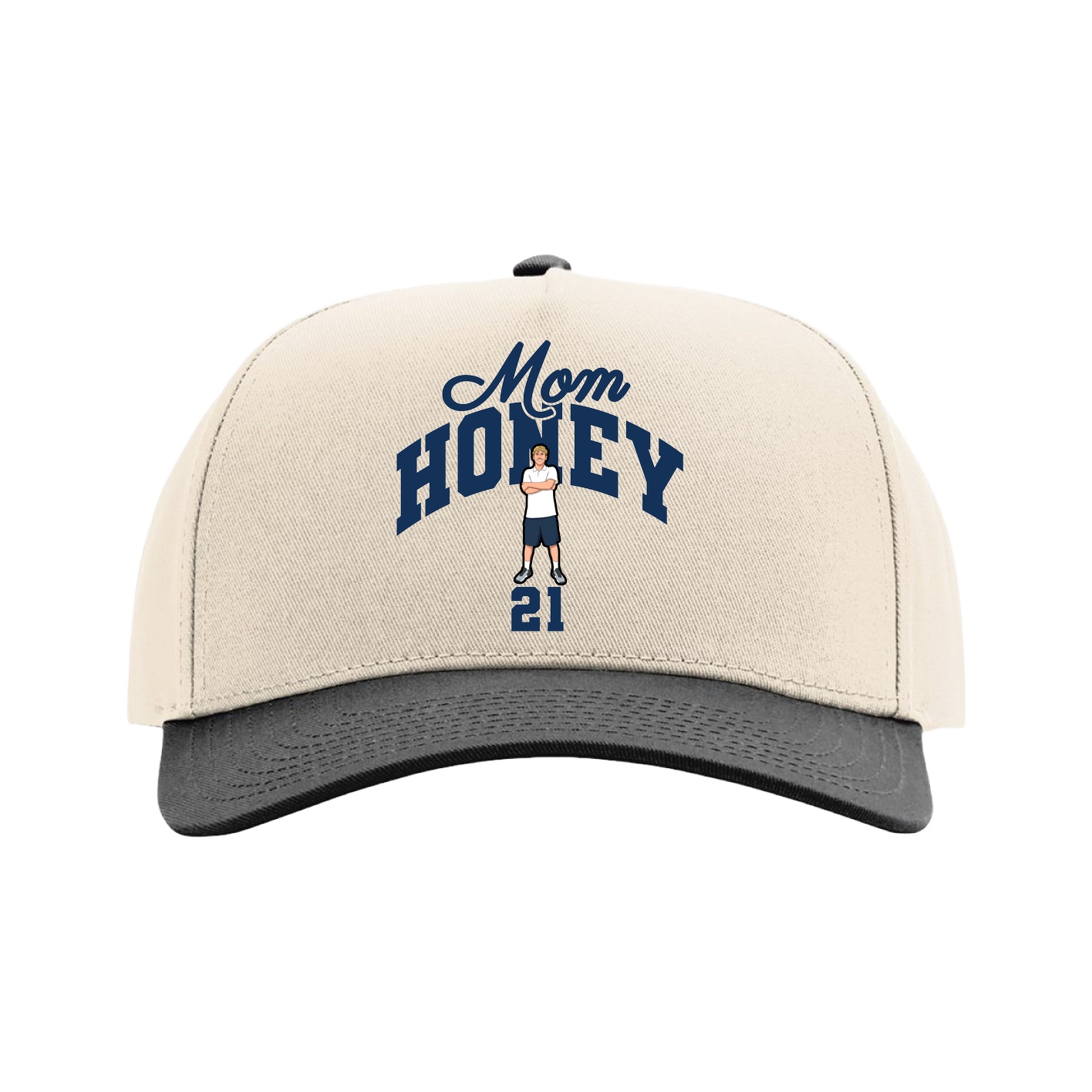 Full Fabric Five-Panel Champ Cap — Mothers Day Arch in Cream/Black