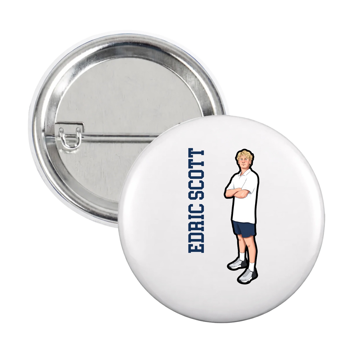 Game Day Button — Name Vertical in White