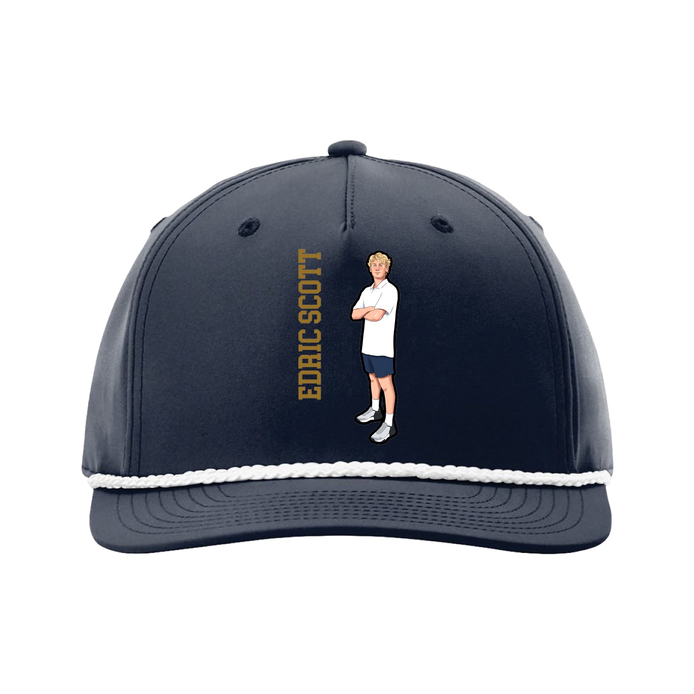 Five-Panel Classic Rope Cap — Name Vertical in Navy