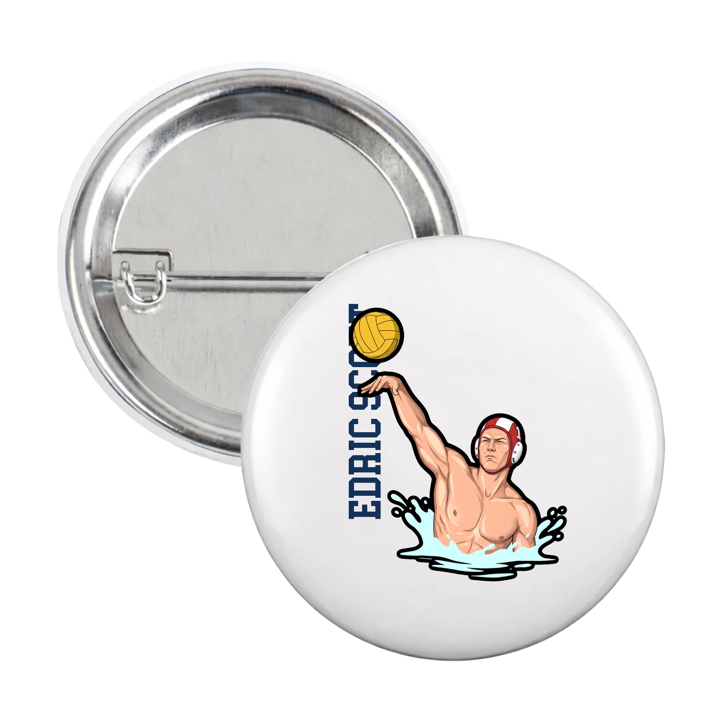 Game Day Button — Name Vertical in White