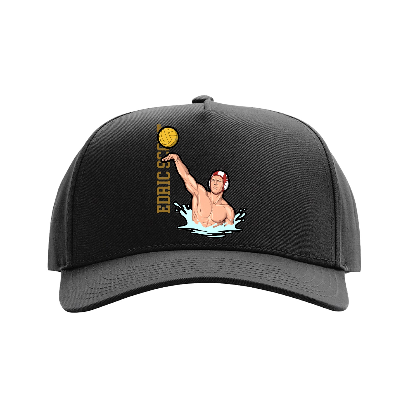 Full Fabric Five-Panel Champ Cap — Name Vertical in Black