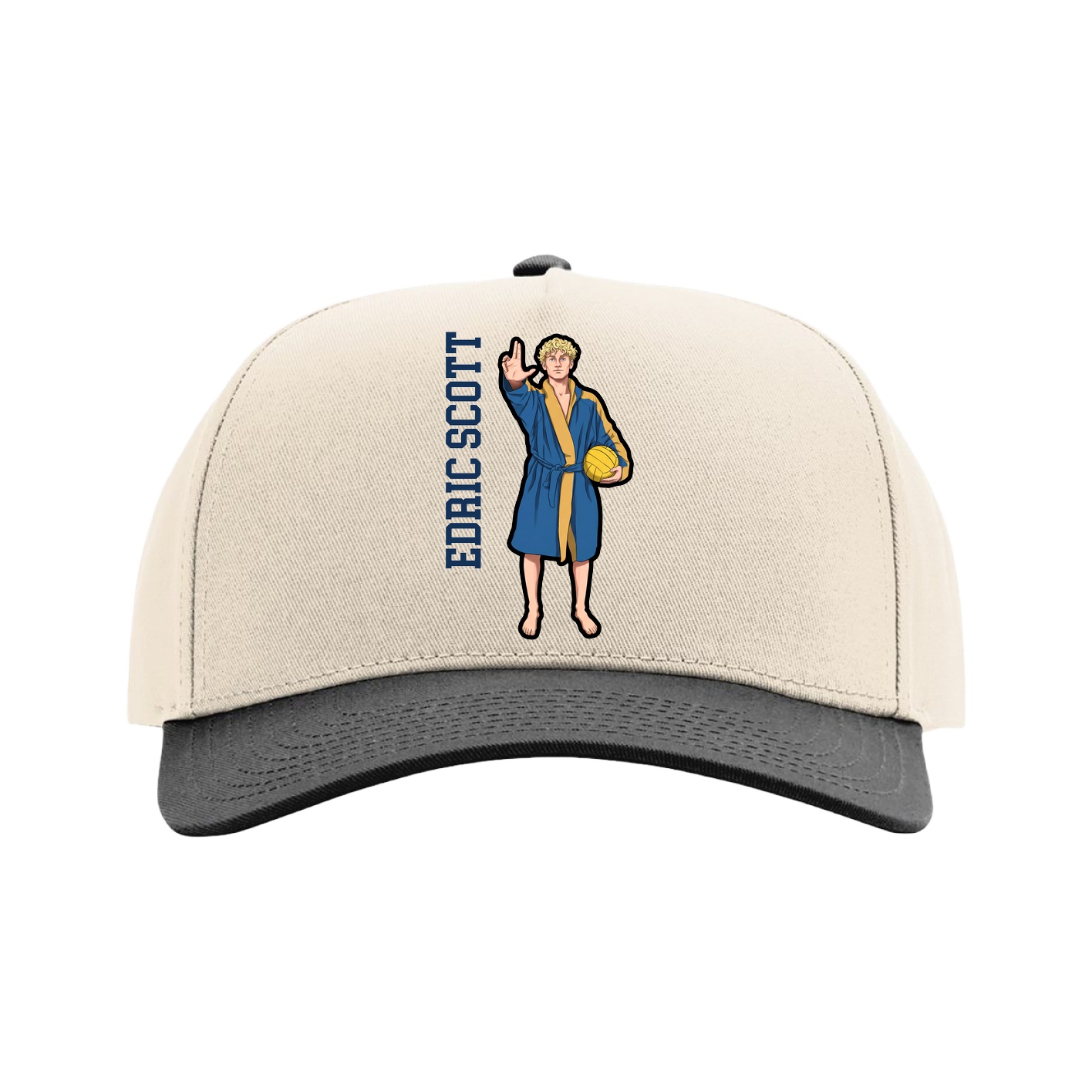 Full Fabric Five-Panel Champ Cap — Name Vertical in Cream/Black