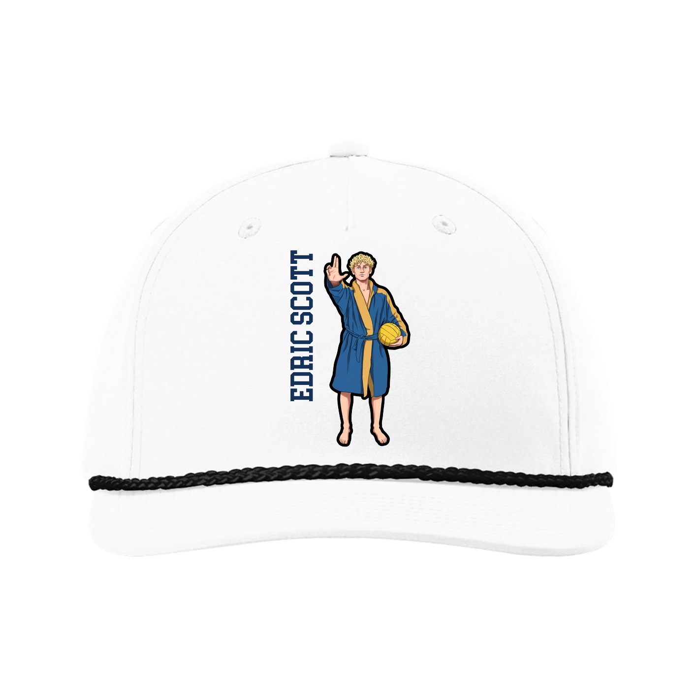 Five-Panel Classic Rope Cap — Name Vertical in White