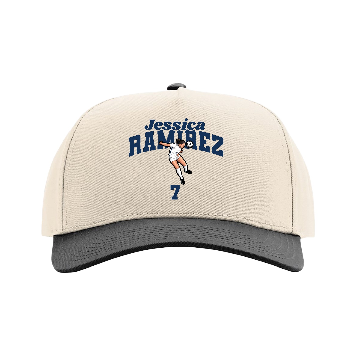 Full Fabric Five-Panel Champ Cap — Signature Arch in Cream/Black
