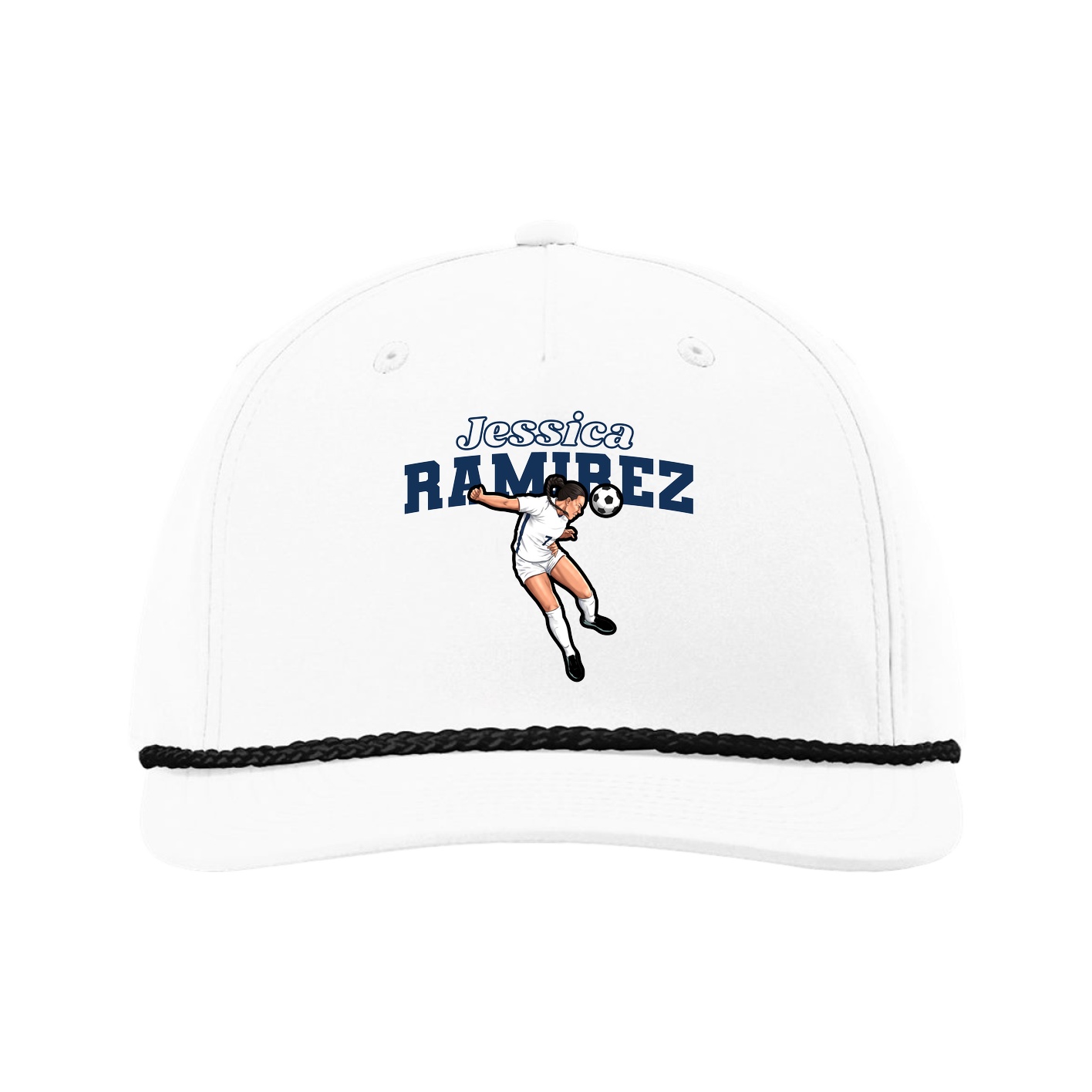 Five-Panel Classic Rope Cap — Name Arch in White