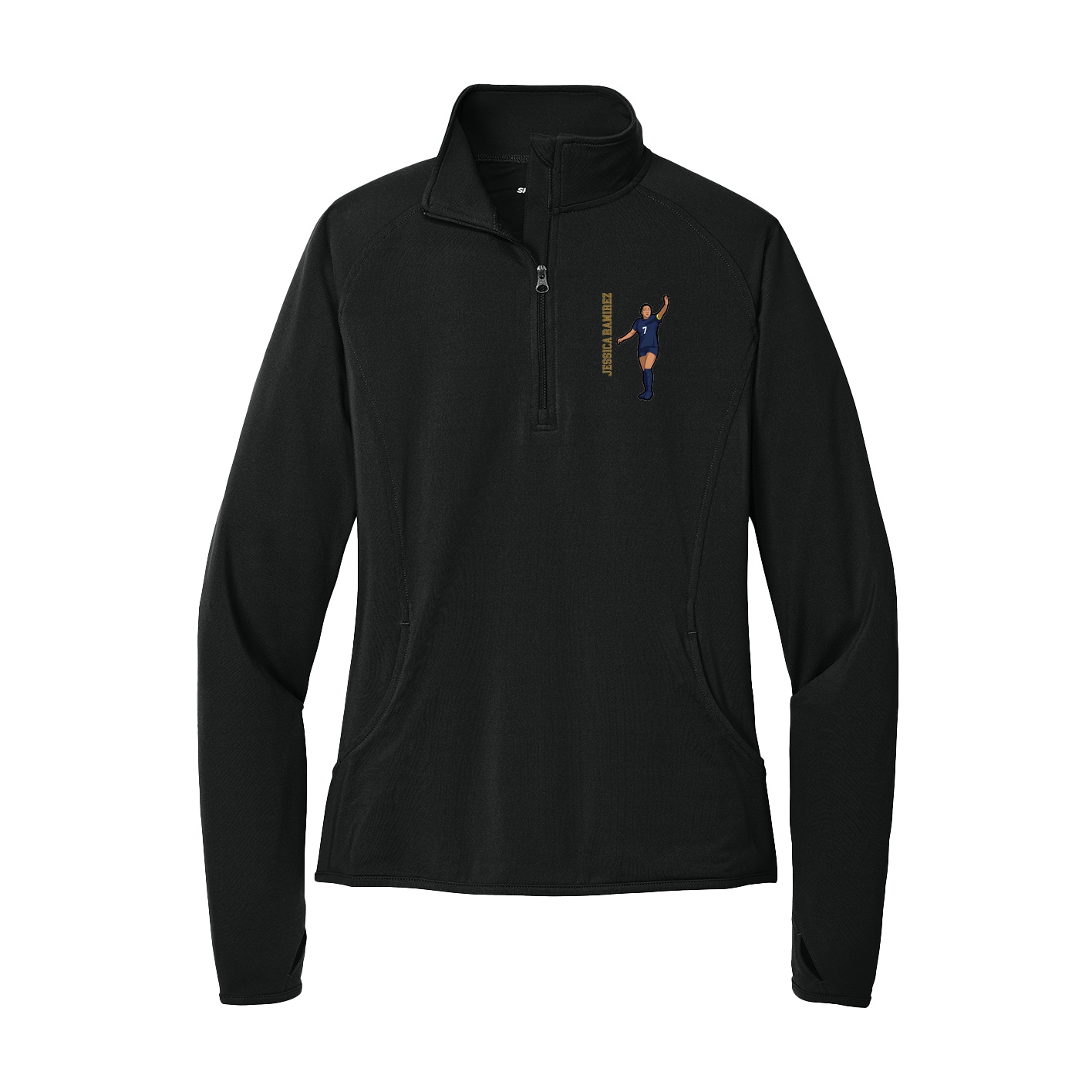Women's Q-Zip Pullover — Name Vertical in Black
