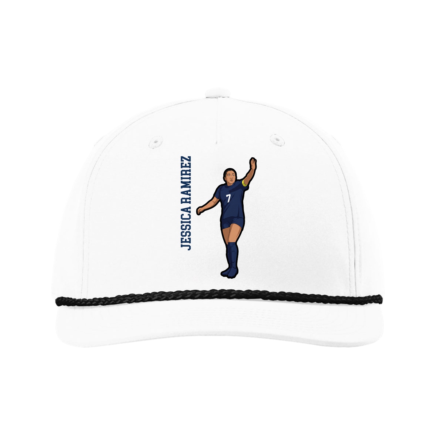 Five-Panel Classic Rope Cap — Name Vertical in White