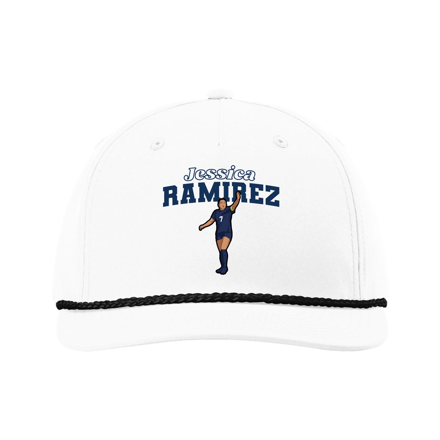 Five-Panel Classic Rope Cap — Name Arch in White