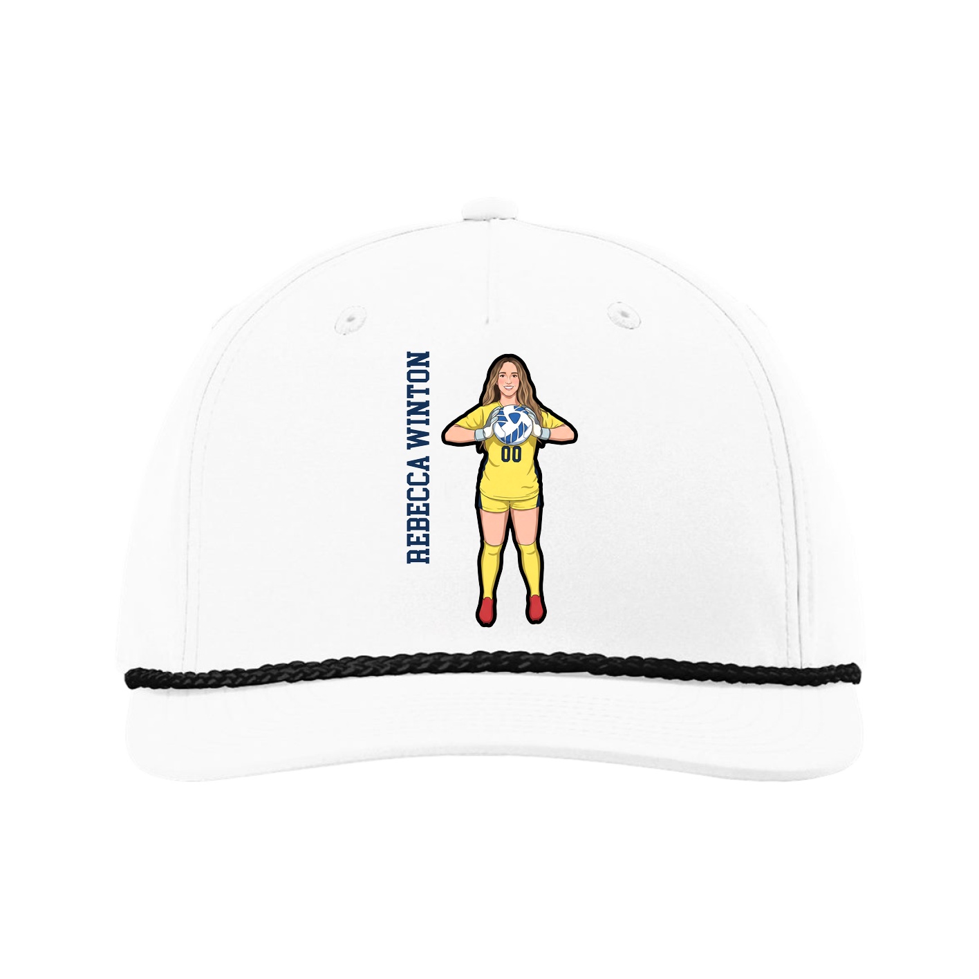 Five-Panel Classic Rope Cap — Name Vertical in White