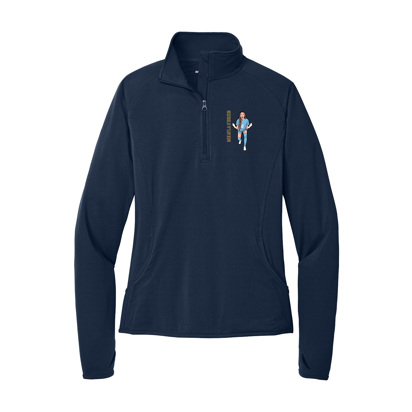 Women's Q-Zip Pullover — Name Vertical in Navy