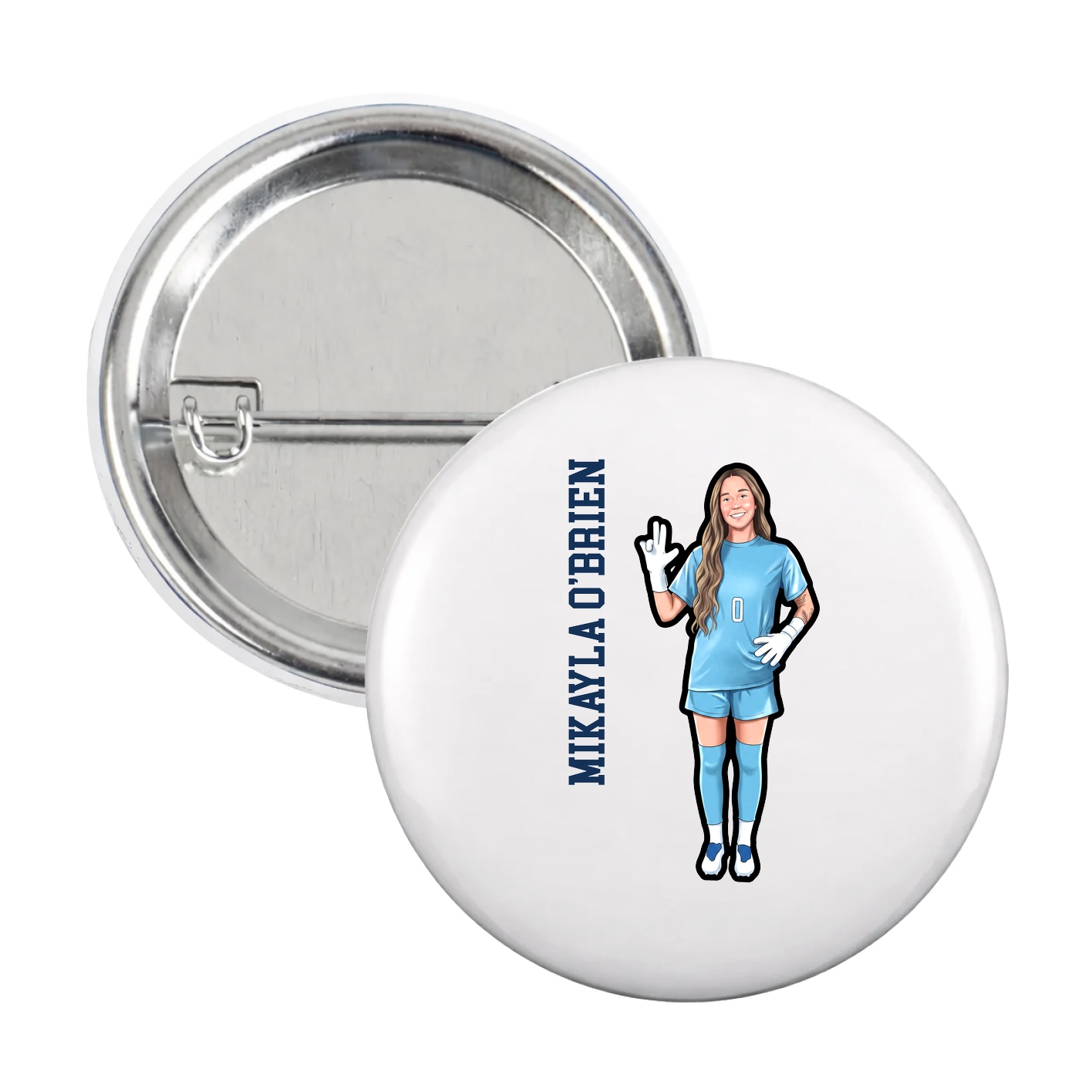 Game Day Button — Name Vertical in White