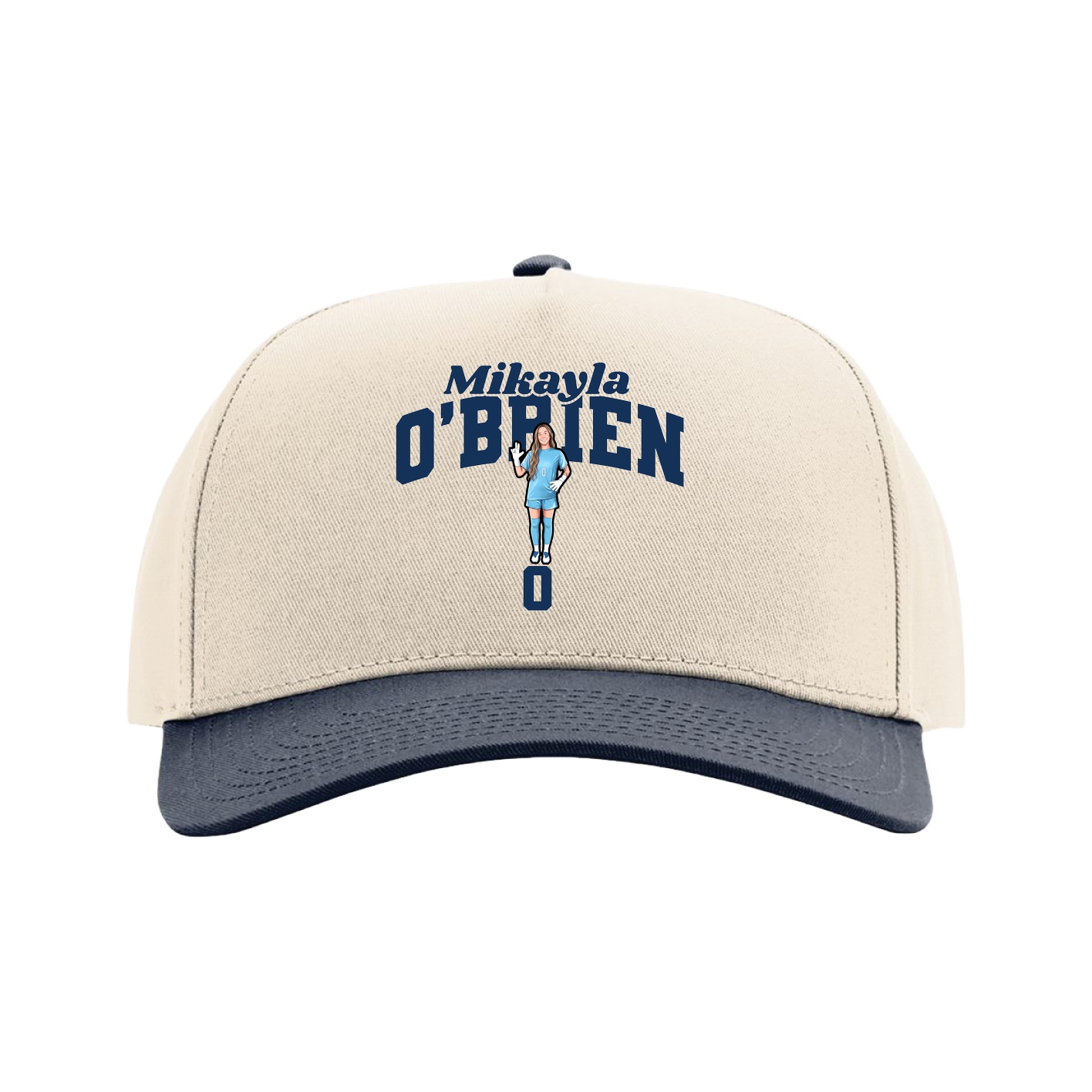 Full Fabric Five-Panel Champ Cap — Signature Arch in Cream/Navy