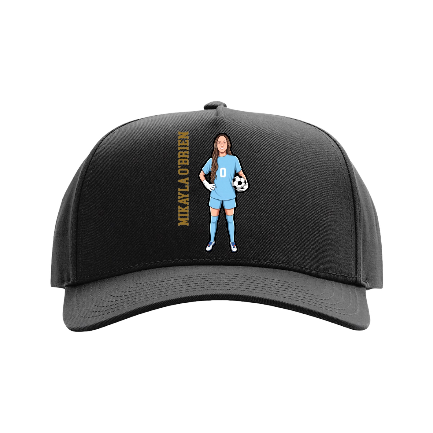Full Fabric Five-Panel Champ Cap — Name Vertical in Black