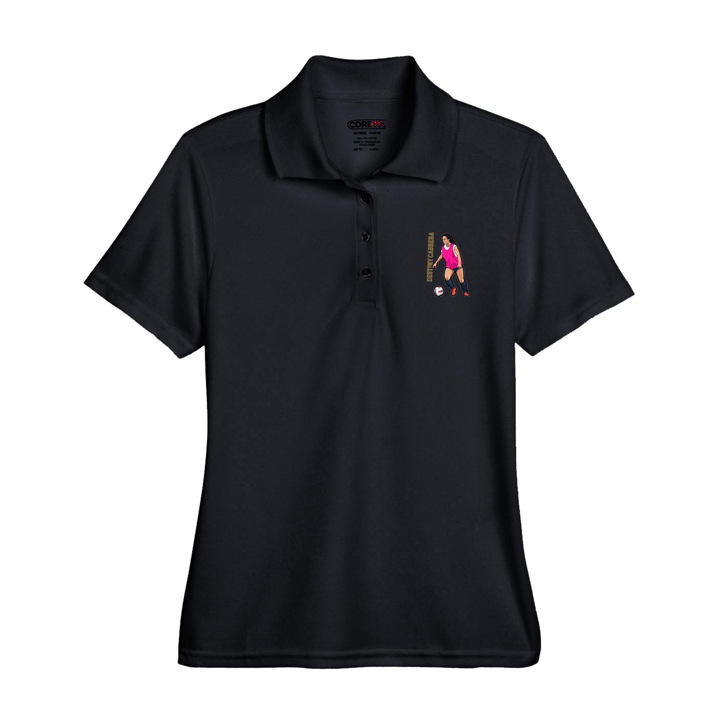 Womens Performance Polo — Name Vertical in Black