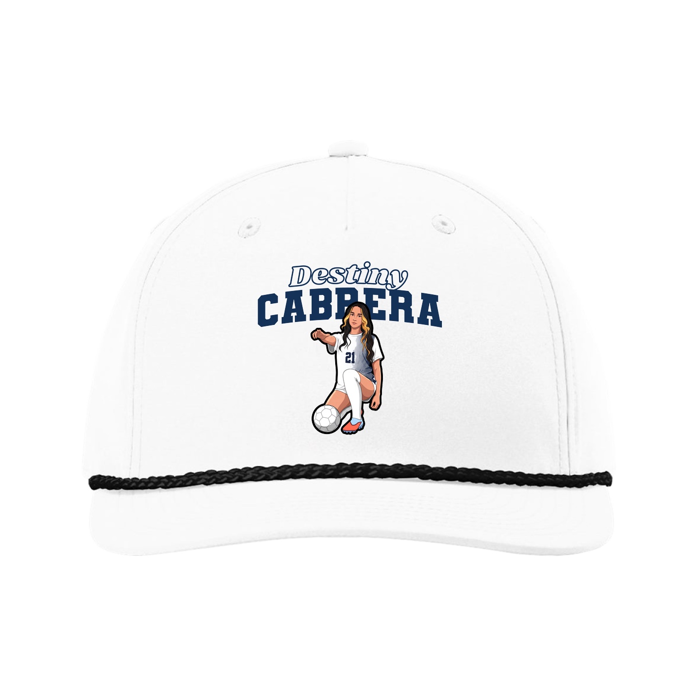 Five-Panel Classic Rope Cap — Name Arch in White