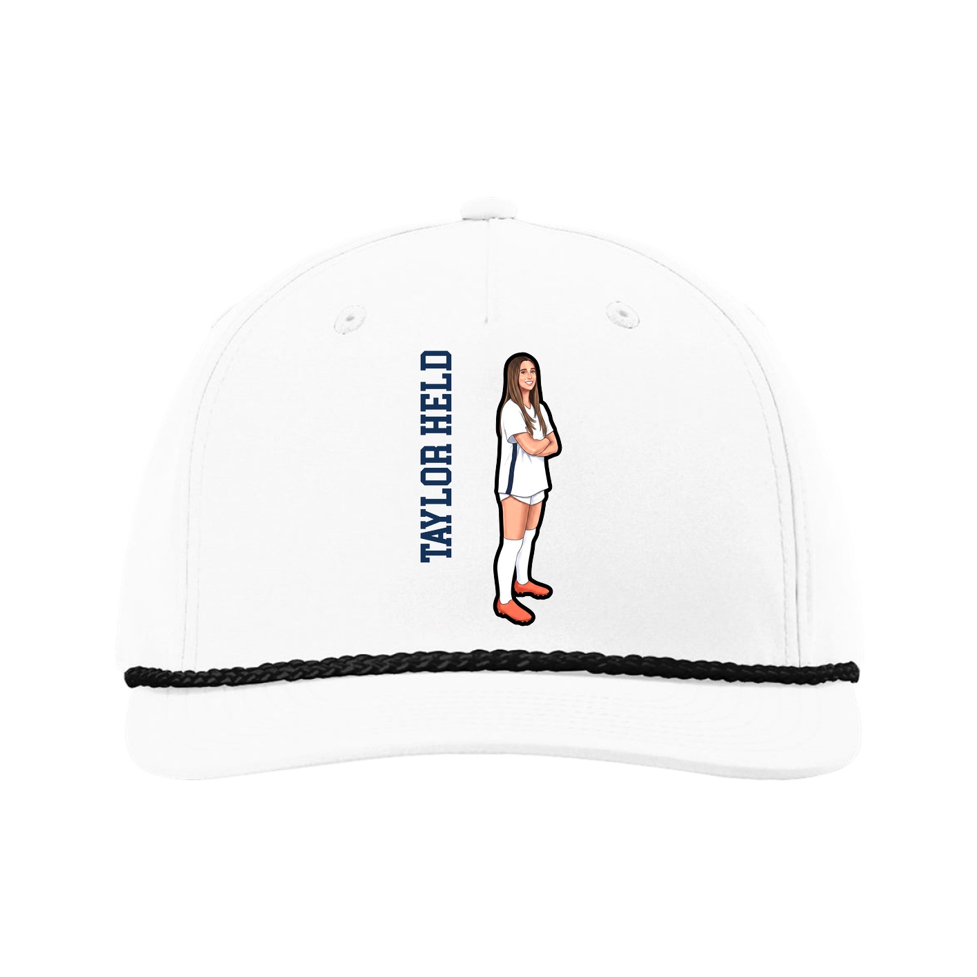 Five-Panel Classic Rope Cap — Name Vertical in White