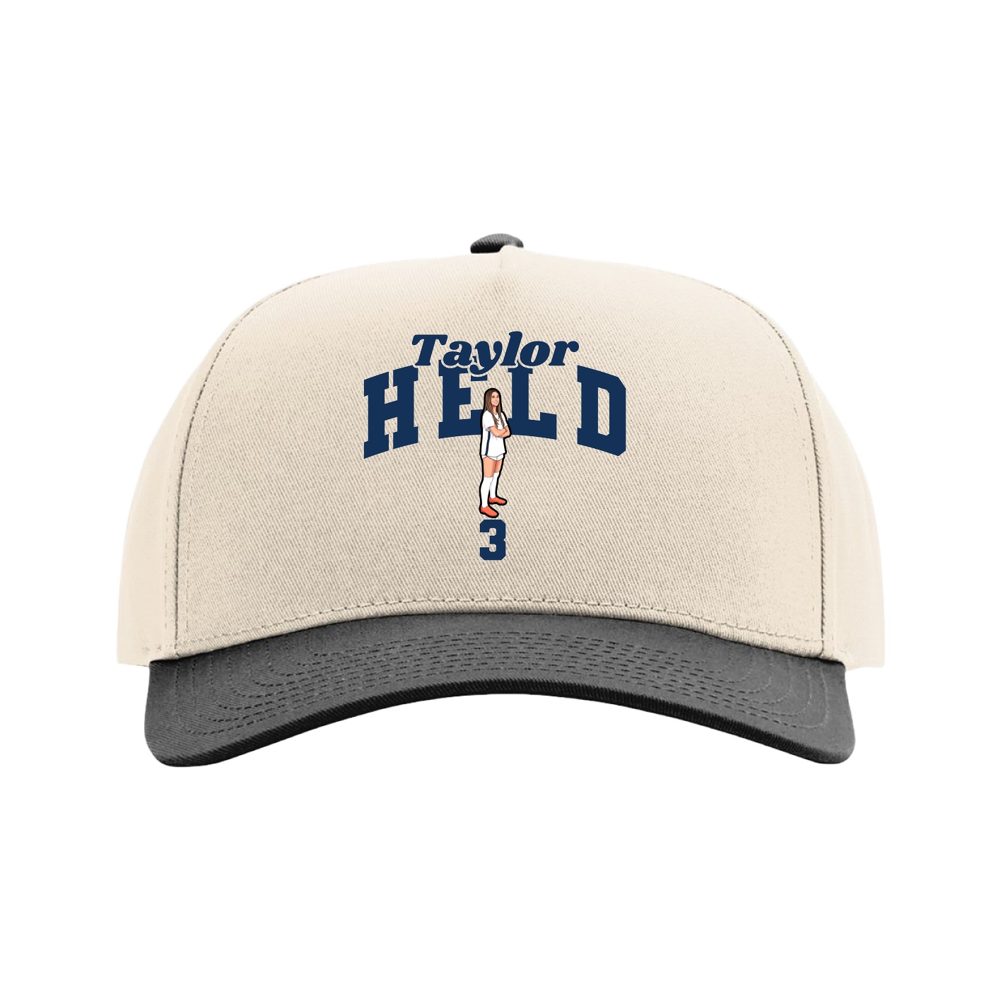 Full Fabric Five-Panel Champ Cap — Signature Arch in Cream/Black