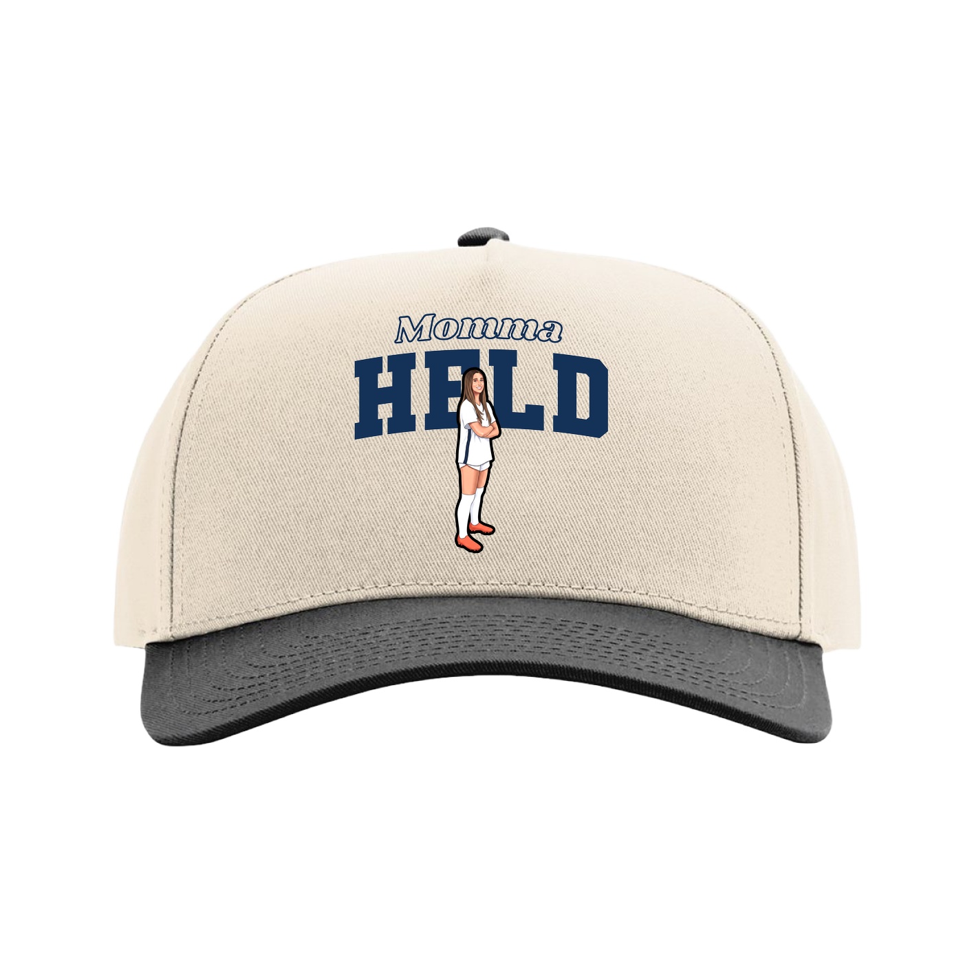 Full Fabric Five-Panel Champ Cap — Mothers Day Block in Cream/Black