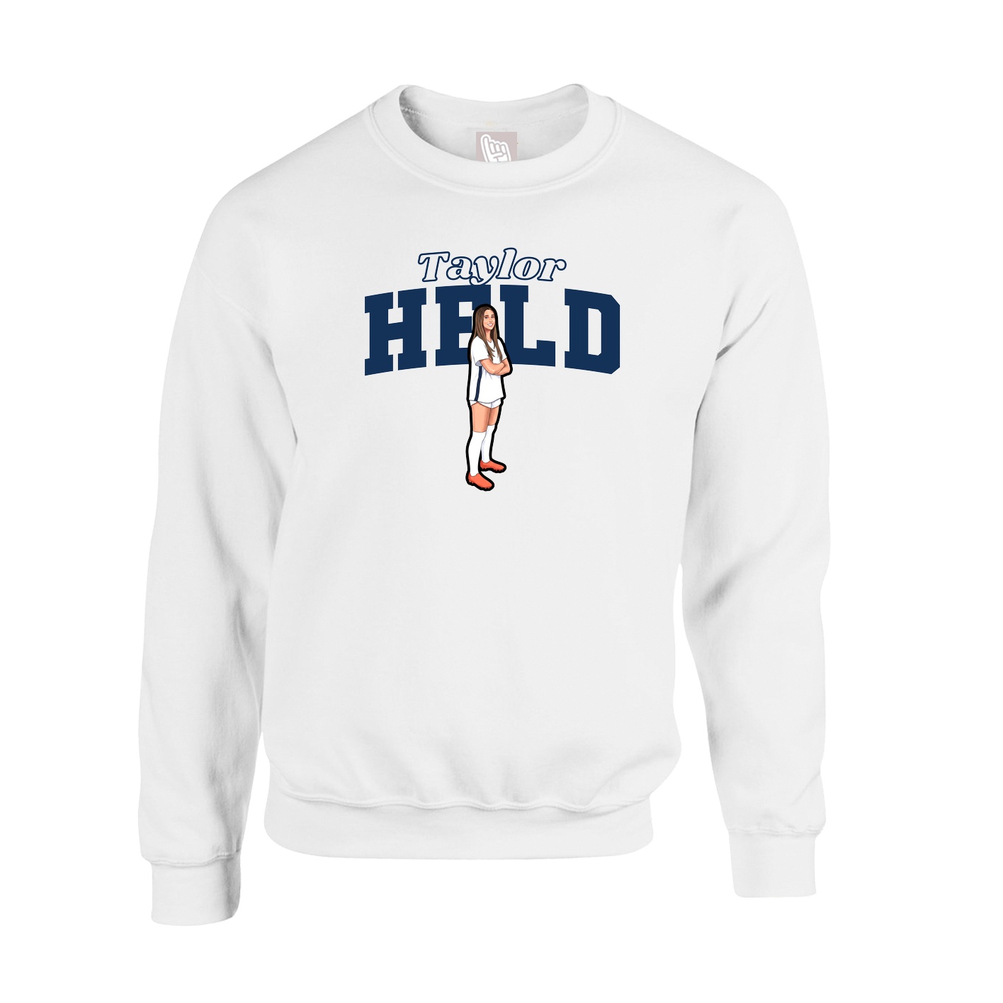 Fleece Crew — Name Arch in White