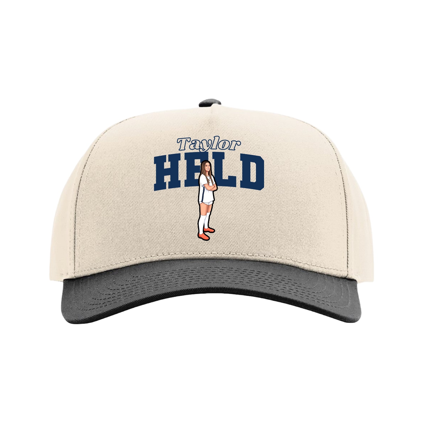 Full Fabric Five-Panel Champ Cap — Name Arch in Cream/Black
