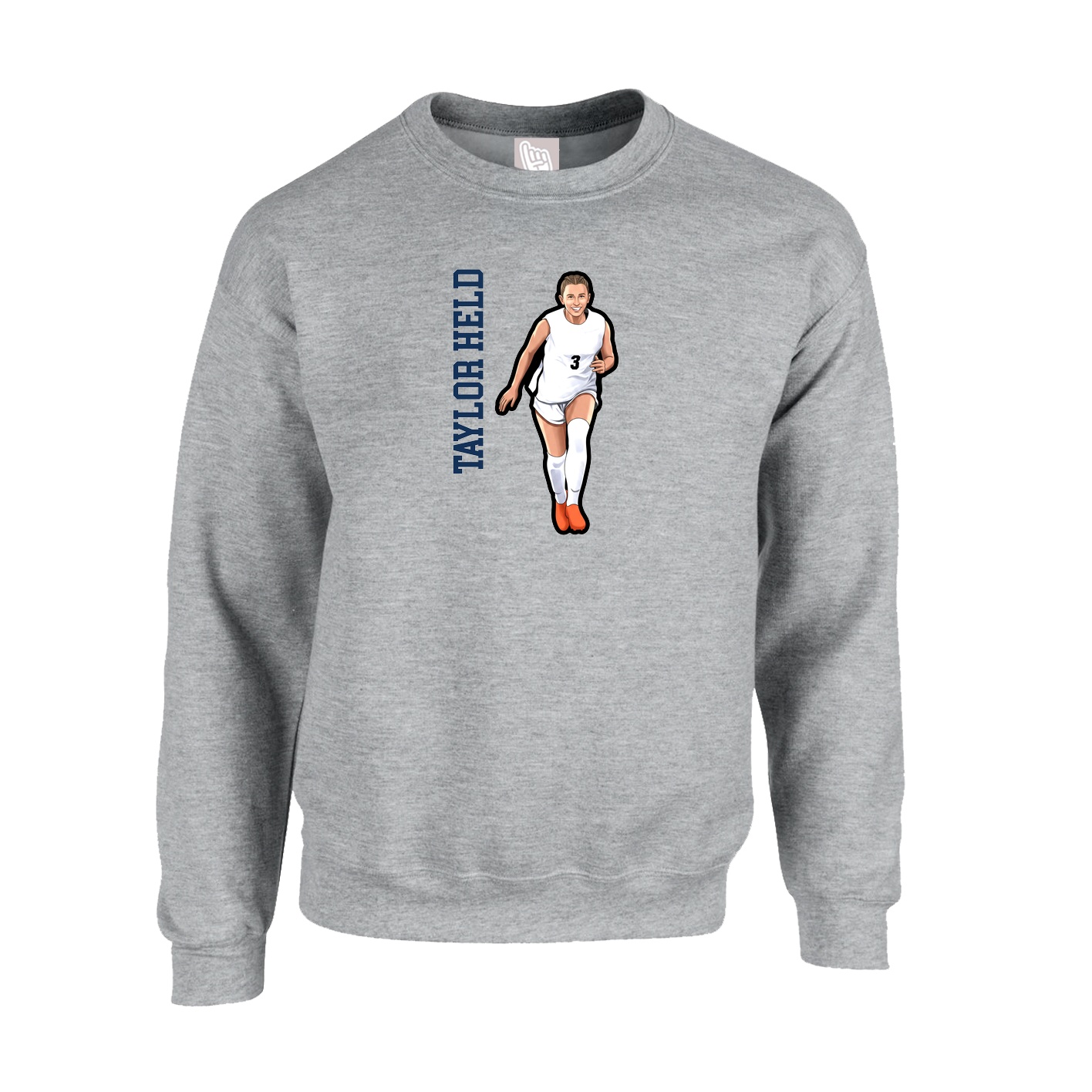 Fleece Crew — Name Vertical in Grey