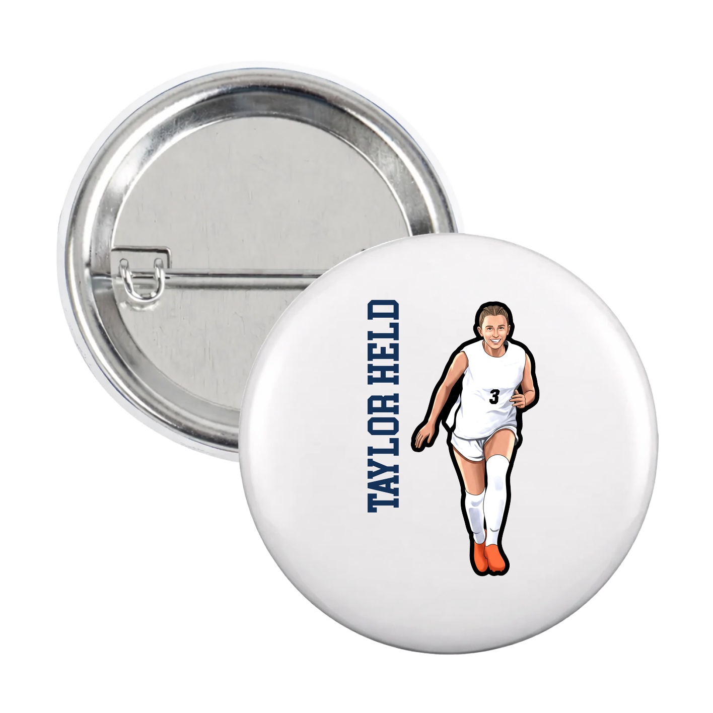 Game Day Button — Name Vertical in White