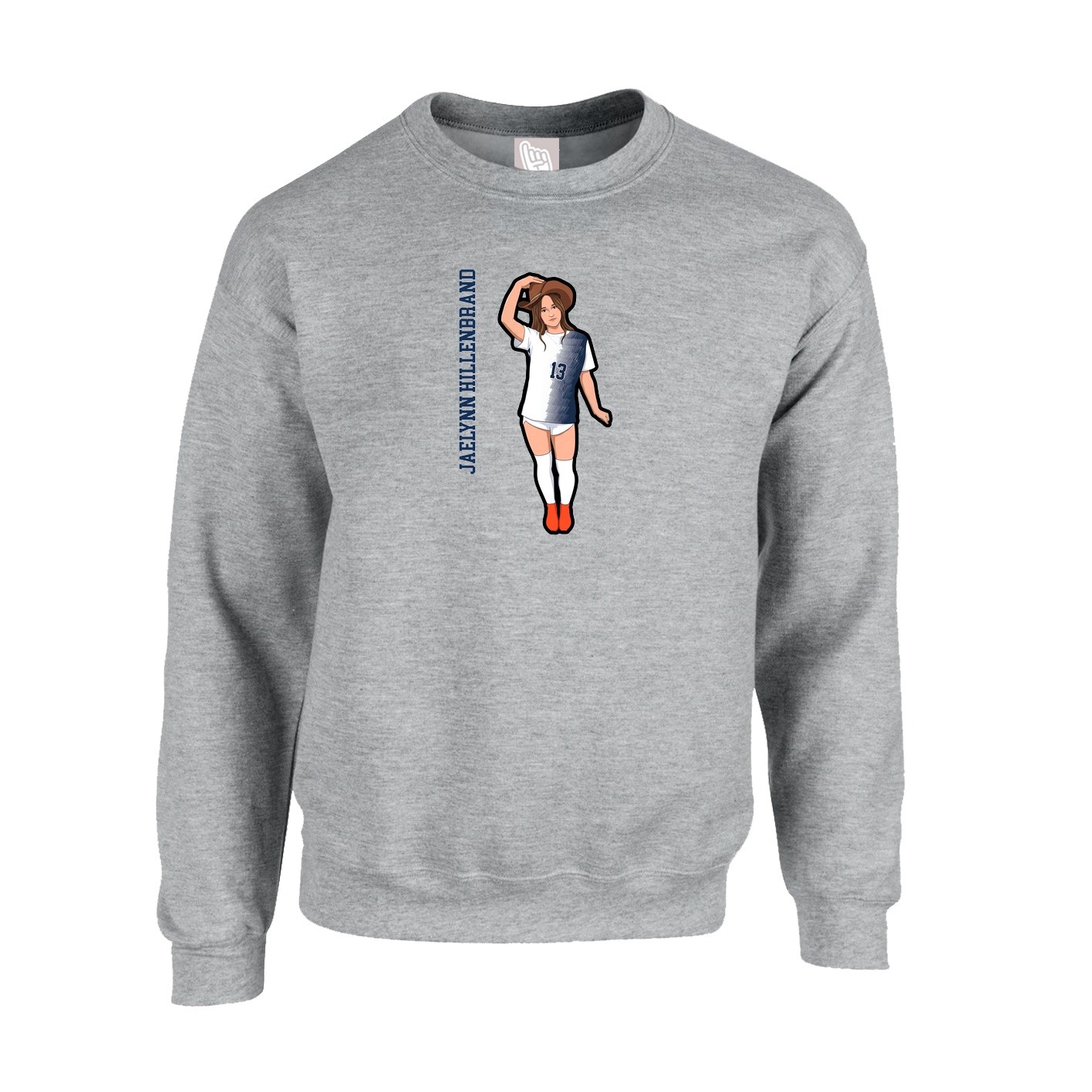 Fleece Crew — Name Vertical in Grey