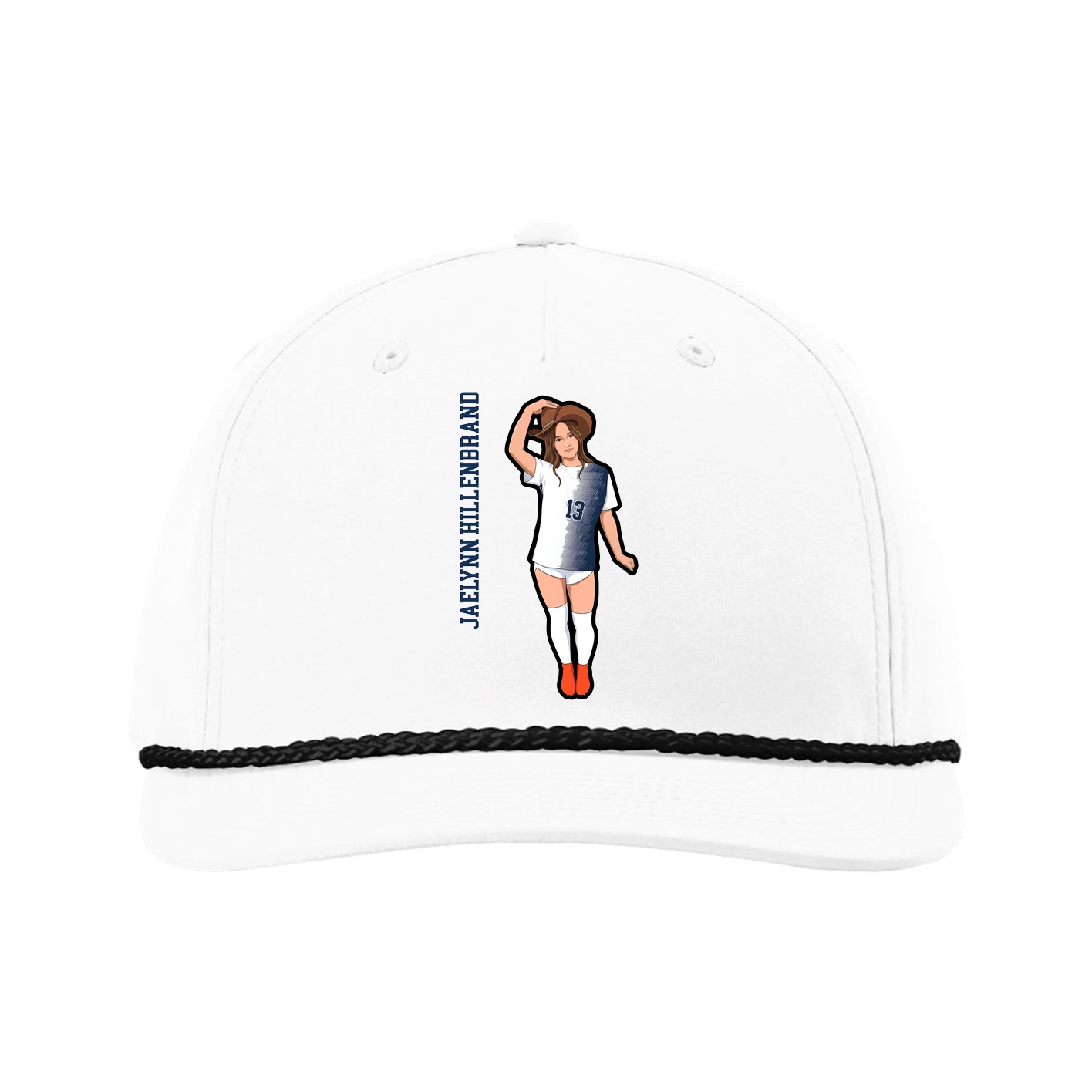Five-Panel Classic Rope Cap — Name Vertical in White