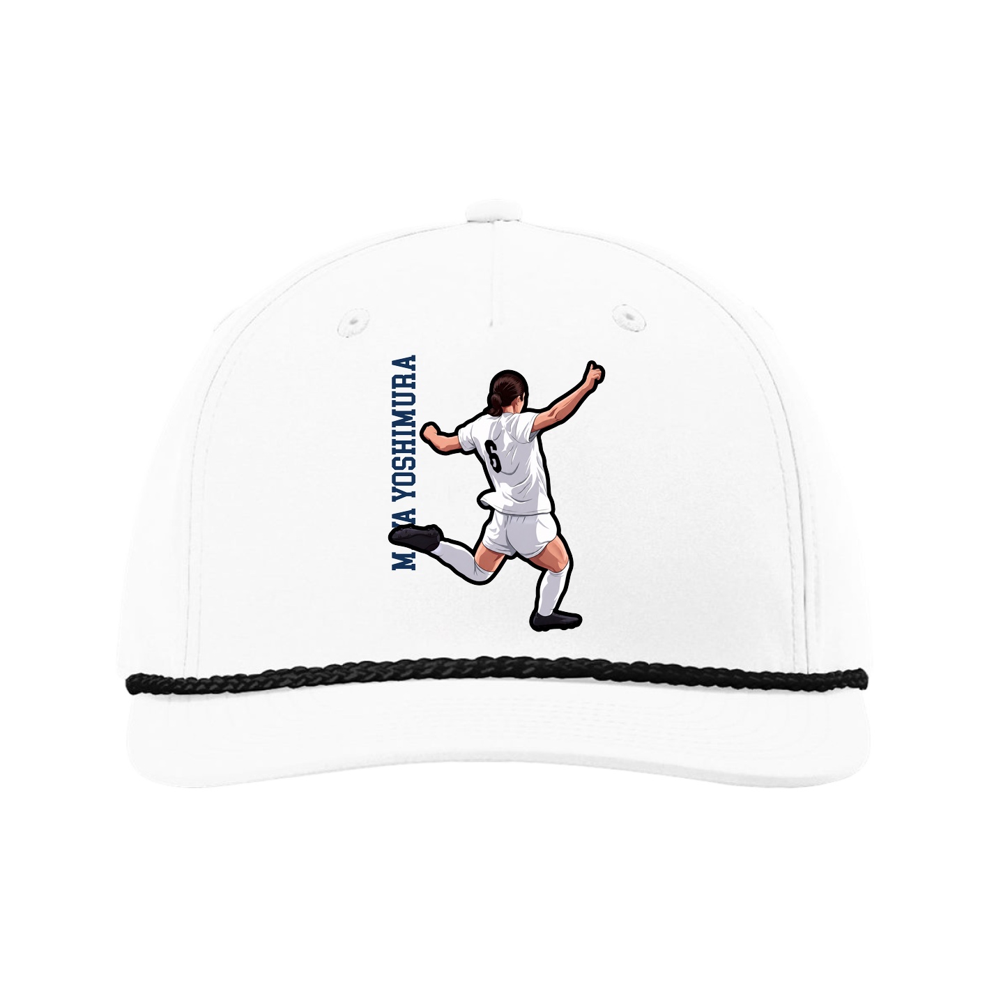 Five-Panel Classic Rope Cap — Name Vertical in White