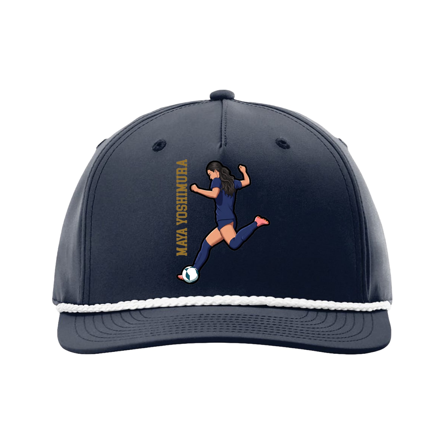 Five-Panel Classic Rope Cap — Name Vertical in Navy